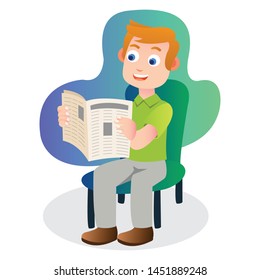Vector illustration of young man reading a newspaper