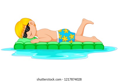 vector illustration of young man relaxing on inflatable mattress
