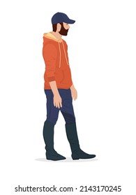 Vector Illustration Of A Young Man In Riding Boots. Isolated On A White Background. The Theme Of Equestrian Sports And Farms