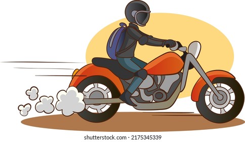 vector illustration of young man riding a motorcycle