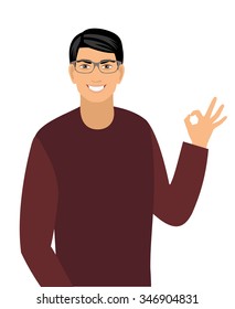 vector illustration of a young man showing thumbs up  okay