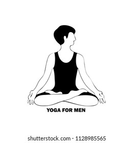 vector illustration of young man sitting in Lotus position, yoga for men, linear design