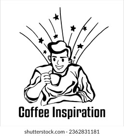 vector illustration of young man sitting relaxing drinking coffee for inspiration