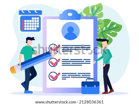 Vector illustration. Young man sitting on a pile of books. Requirements document specifications, Instructions for use of flat force vector concepts.