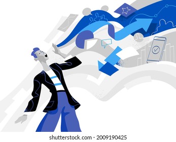 Vector illustration of a young man spreading information, news, data