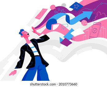 Ilustración vectorial de un joven difundiendo información, noticias, datos