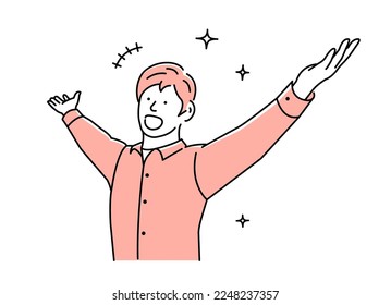 Vector illustration of young man  spreading their arms