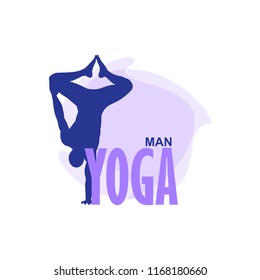 vector illustration of a young man standing on one hand,young man practicing yoga ,flat design