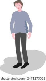 Vector illustration of a young man standing in despair and stunned