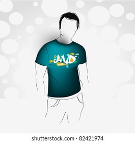 vector illustration of a young man standing with hands in pockets over white background.
