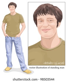 Vector illustration of young man standing with hands in pockets