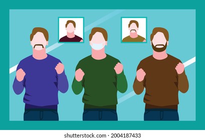 Vector Illustration Of Young Man In Three Different Avatar. Eps-10.
