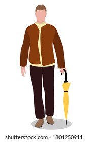 Imagen vectorial de un joven vestido de moda de otoño con un paraguas aislado sobre un fondo blanco. Carácter en el estilo de dibujo plano de tendencia. Moda de los hombres del otoño