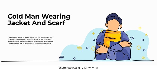 Vector illustration of  a young man wearing a jacket because it was cold. Modern flat in continuous line style.