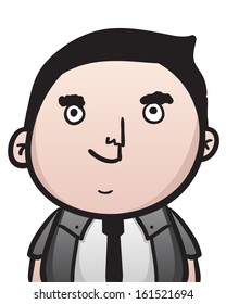 Vector illustration of a young man with white shirt and black tie