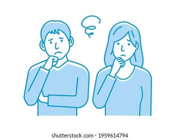 Vector Illustration of young man and woman (couple or  family etc. ) in trouble or confused.