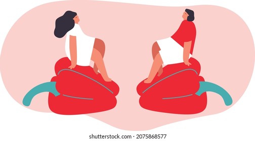 Vector illustration with young man and woman holding huge vegetables pepper. Vegetables lover concept. Funny colored typography poster, apparel print design, bar menu decoration. Isolated. EPS 10. 