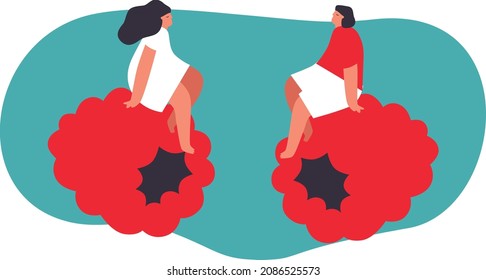 Vector illustration with young man and woman holding huge raspberries. Berries lover concept. Funny colored typography poster, apparel print design, bar menu decoration. Isolated. EPS 10. 