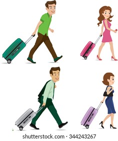 Vector Illustration of a young man and woman with a suitcase.