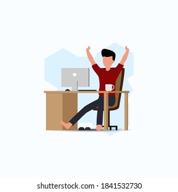 vector illustration of a young man working at home