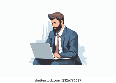 Ilustración vectorial de un joven que trabaja en una laptop