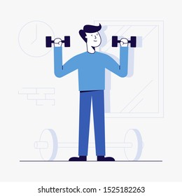 Vector Illustration of young man workout at gym.