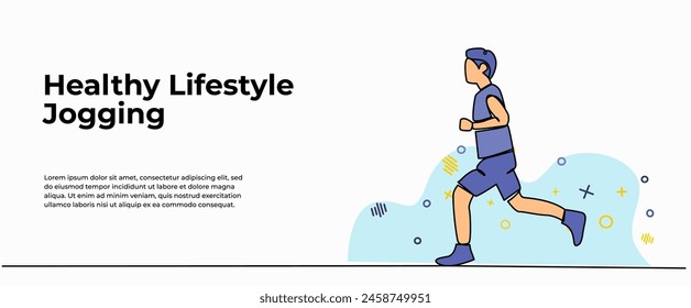 Vector illustration of  young men jogging. Modern flat in continuous line style.