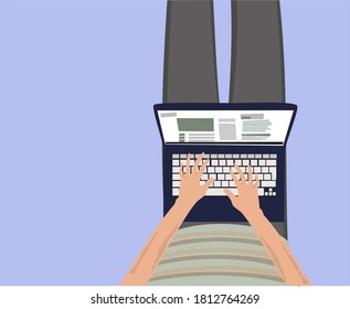 Vector illustration of young men sitting relaxing using a laptop
