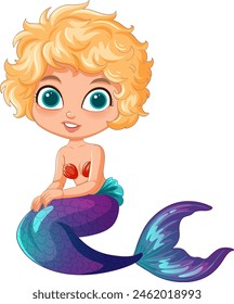 Vector illustration of a young mermaid girl