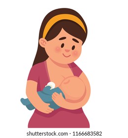 vector illustration young mother holding newborn baby in her arms, young mother breastfeeding newborn baby, happy mother's day