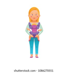 vector illustration young mother with son or daughter toddler in a sling