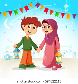 Ilustración vectorial de un joven musulmán que celebra el Ramadán