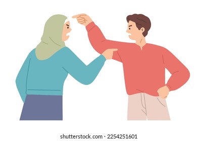 vector illustration of a young muslim woman character having a fight with a young man