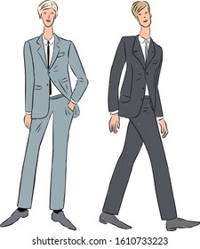 Vector illustration of young people in classic suits