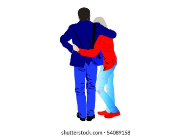 Vector illustration of young people embraced each other