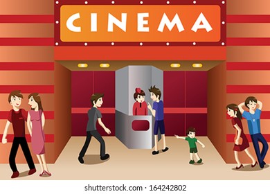 A Vector Illustration Of Young People Hanging Out Outside A Movie Theater