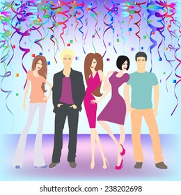 A vector illustration of young people having New Year's celebration party