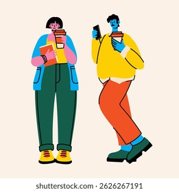 Ilustração vetorial de jovens fazendo pausa para o café, bebendo café, conversando e conversando