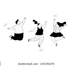 Vector illustriert junge Leute springen. Jumping Teenager Gruppe, glückliche Teenager lachen Studenten und lächelnd aufgeregten Menschen.