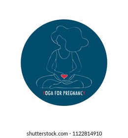 Vector illustration of a young pregnant woman sitting in a Lotus position . Yoga for pregnant women, linear design