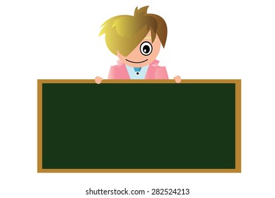 A vector illustration of young professor and the blank blackboard