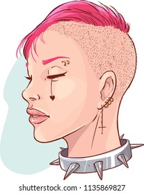  Vector illustration of a Young punk girl isolated