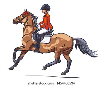 Vector illustration of a young rider cantering on a sport pony.