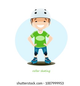Vector illustration of young roller skater isolated on white background