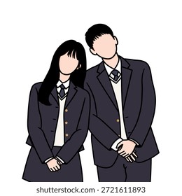 Ilustración vectorial de una joven pareja de la escuela tomando una foto juntos en la escuela. La pintura se inspiró en una escena de un popular drama coreano.