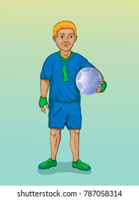 Vector Illustration of a young smiling soccer player with a ball