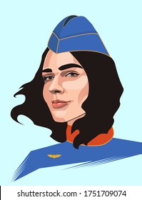 Ilustración vectorial de jóvenes azafatas con uniforme, pañuelo rojo y gorra azul