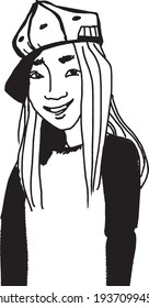 vector illustration of young teenager girl in cap smiling