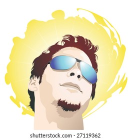 Vector illustration of young trendy man wearing sunglasses