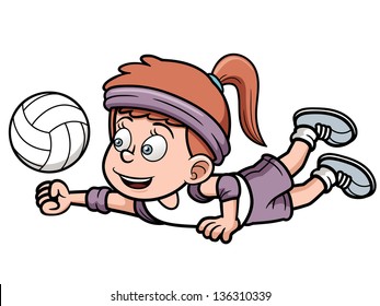Vector illustration of Young volleyball player